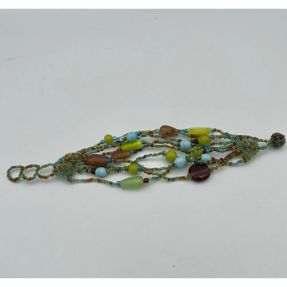 Artisan Beaded Bracelet Multi Strand Blue Green Brown 8